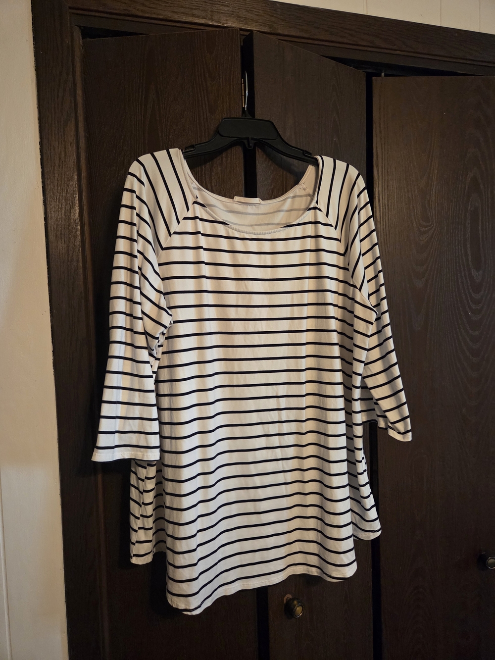 Women's White and Black Striped Boatneck Top